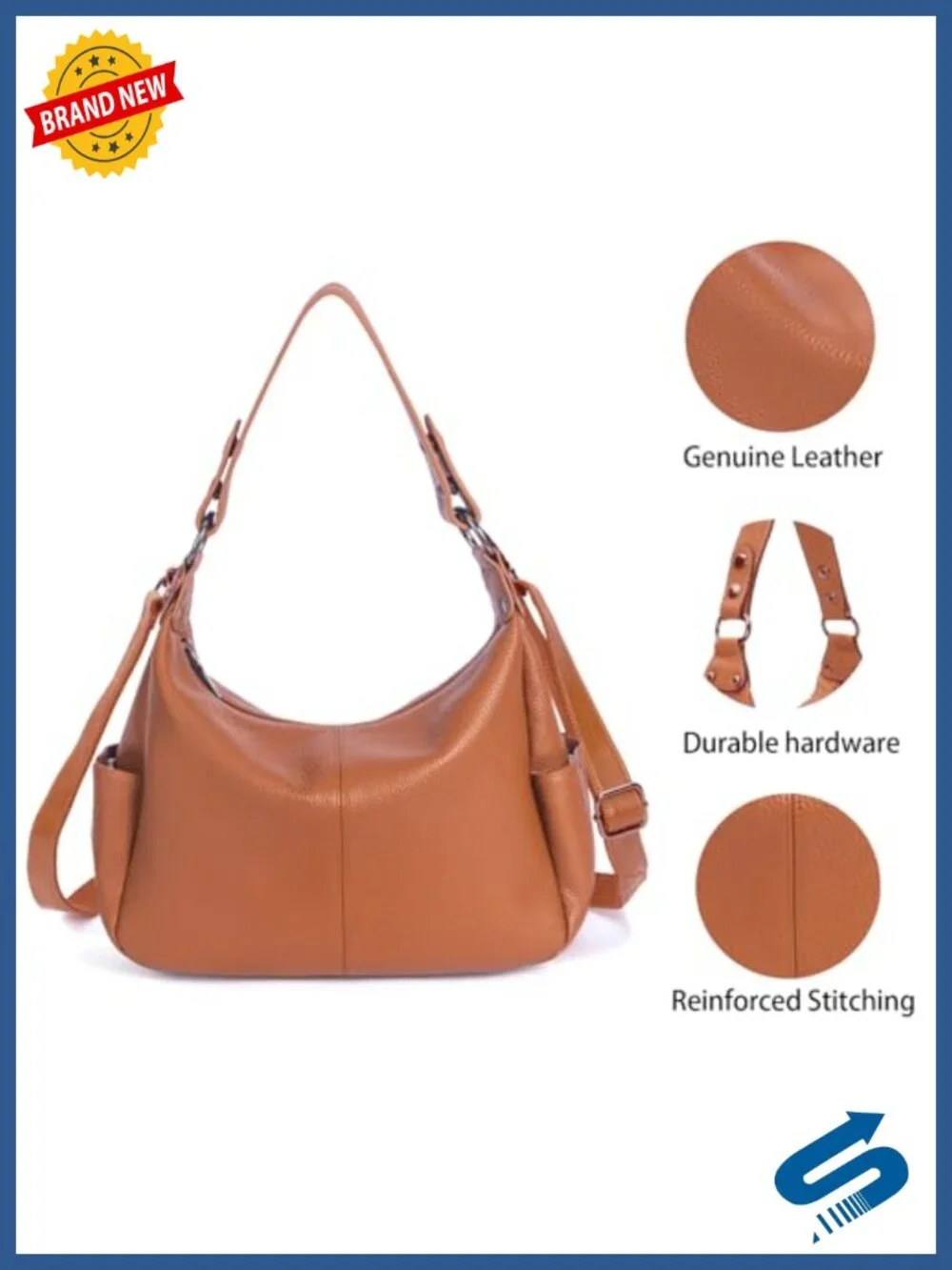 Genuine Leather Hobo Bag Women Crossbody Shoulder Purses with Two Adjustable